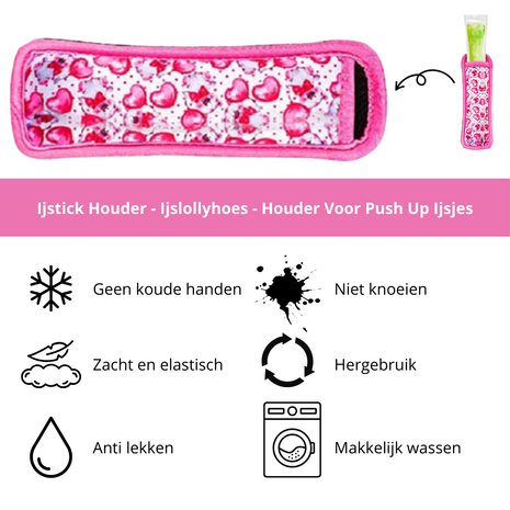 Ijslollyhoes - Push Up Ijsjeshouder - Ijs Stick Houder - Roze Hartjes