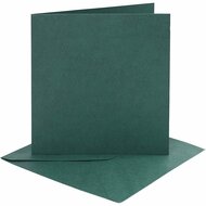 Kaarten en enveloppen, donkergroen, afmeting kaart 15,2x15,2 cm, afmeting envelop 16x16 cm, 230 gr, 4 set/ 1 doos