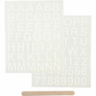 Rub-on Sticker , wit, letters en cijfers, H: 17 mm, 12,2x15,3 cm, 1 doos