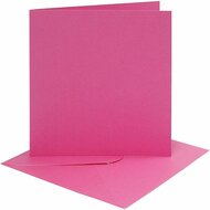 Kaarten en enveloppen, roze, afmeting kaart 15,2x15,2 cm, afmeting envelop 16x16 cm, 220 gr, 4 set/ 1 doos