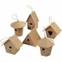 Mini Vogelhuisjes - Kleine vogelhuisjes - Little Birdhouse - Decoratie - Knutselen - Papier-Maché - Handgemaakt - Jute Ophanglus - H: 7 cm - 6 Stuks