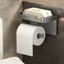 Toiletrolhouder Met Plankje Zelfklevend - Toiletpapierhouder Legplankje - WC Rol Houder - Niet Boren - Kunststof - 18x11,2x9,6 cm - Zwart