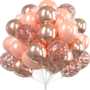 Ballonnen Set - Helium Ballonnen - Rose Goud, Roze, Transparant Met Rose Gouden Papiersnippers - Feest - Bruiloft - Versiering - 25,4cm - 30 stuks