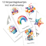 Verjaardagskaart – Verjaardags Kaartjes – Regenboog Kaartjes – Aquarel Verjaardagskaart – Happy Birthday - Kaarten Met Enveloppen – Felicitatiekaarten – Wenskaarten Verjaardag - Rainbow - 9,5x12,5cm - 6 Designs - 12 Setjes